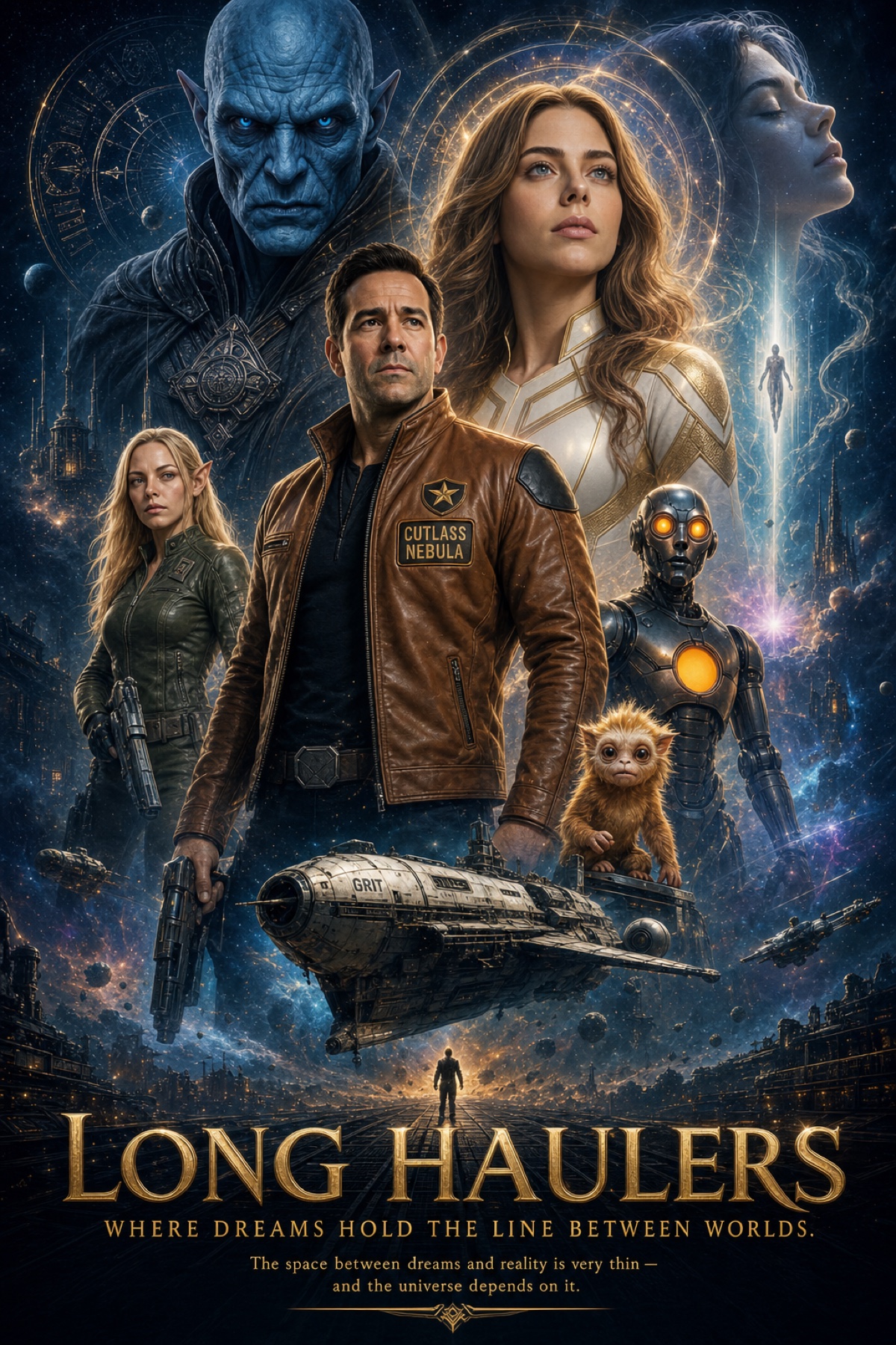Long Haulers ensemble poster featuring Knox Vega and the crew of the S.S. Grit
